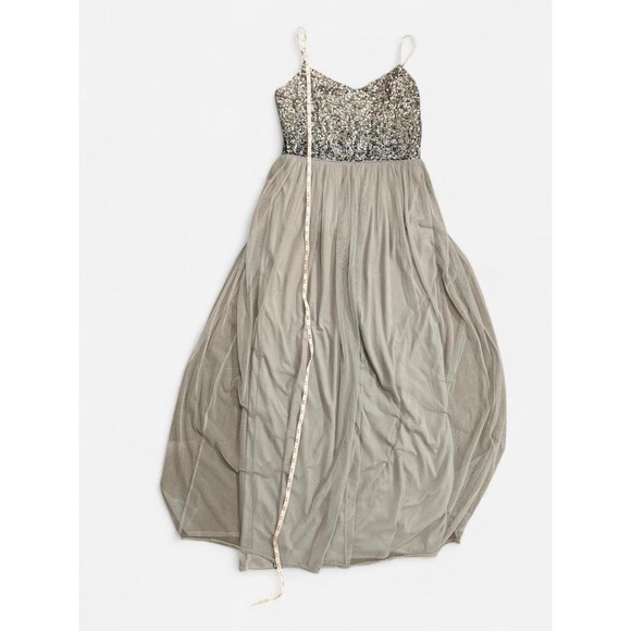 Adrianna Papell v-neck Silver sequin Tulle Long Evening Gown Fairy Goddess dress - Picture 4 of 8